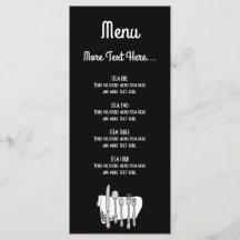 Svart och vit designmeny för silverbestick 4x9 tum