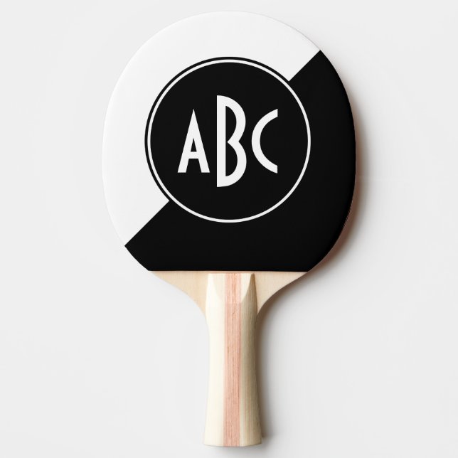 Svart och vit diagonal färgblockmonogram pingisracket (Framsidan)