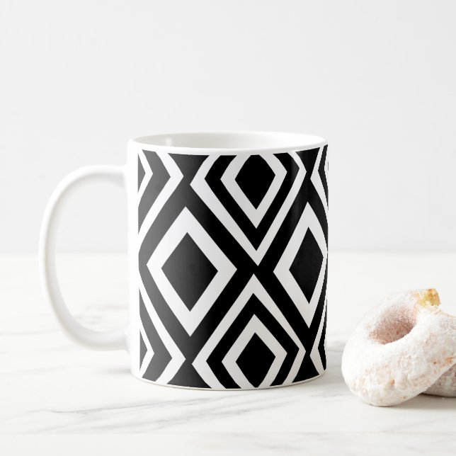 Svart och vit diamantgeometrisk mönster kaffemugg (Med munk)