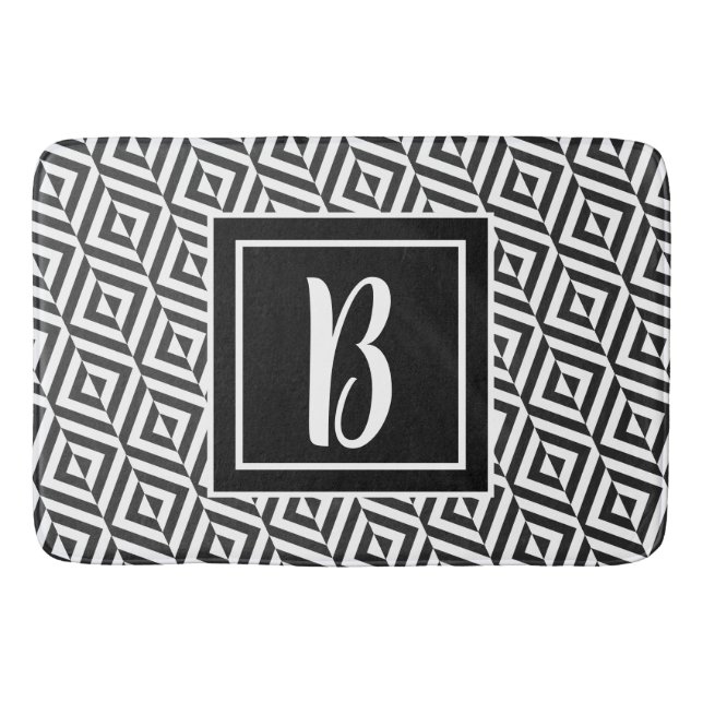 Svart och vit diamantmönster Monogram Badrumsmatta (Framsidan)