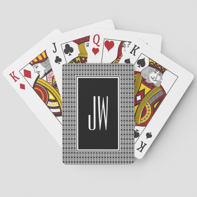 Svart och vit diamantmönstrad monogram casinokort (Baksidan)