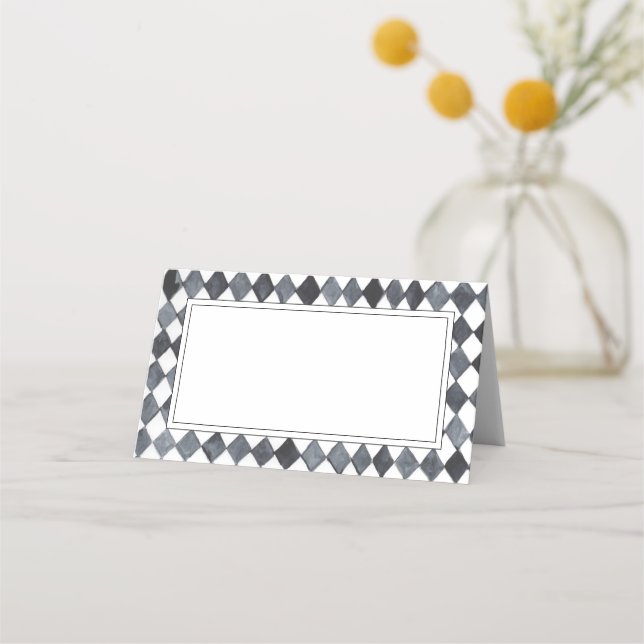Svart och vit diamantmönstrad platskort placeringskort (Framsida)