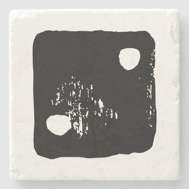 Svart och vit dice #2 Rustic Linocut Stenunderlägg (Framsidan)
