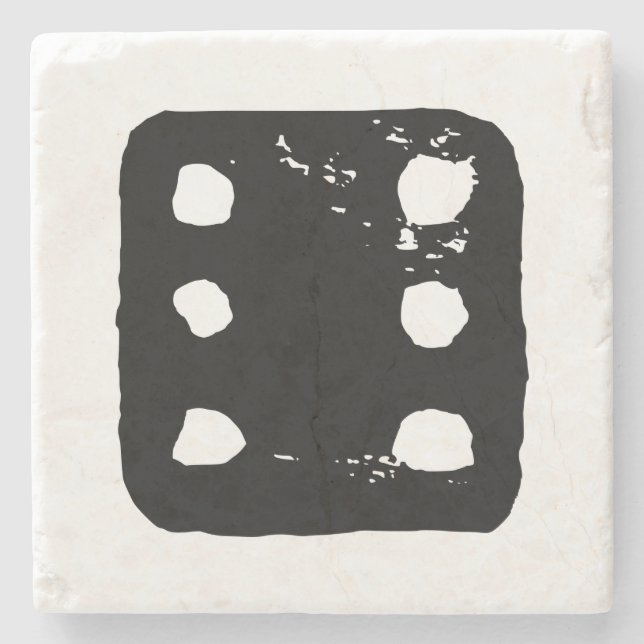 Svart och vit dice #6 Rustic Linocut Stenunderlägg (Framsidan)