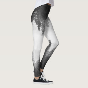 Svart och vit dimma, speglad skog leggings