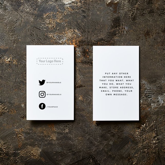 Svart och vit dina logotyp social-länkar tilläggskort (Black and white your logo social links Enclosure Card. Insert Card for customer orders.)