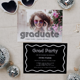 Svart och vit diskotext och foto | Grad Party Meddelande