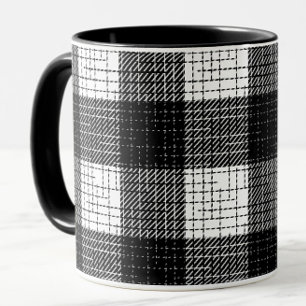 Svart och vit djärv rutig pläd design mugg