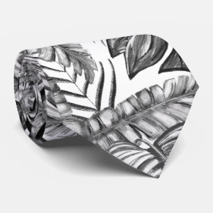 Svart och vit djungel blad mönster, naturtema slips
