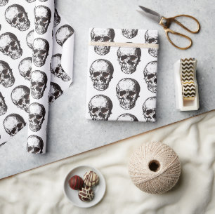 Svart och vit dödskalle-mönster Halloween Presentpapper