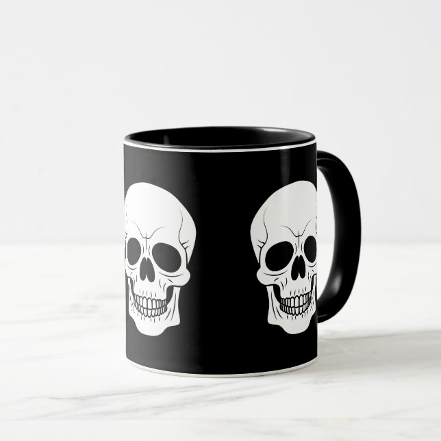 Svart Och Vit Dödskalle Silhuett Halloween Mugg (Framsida höger)