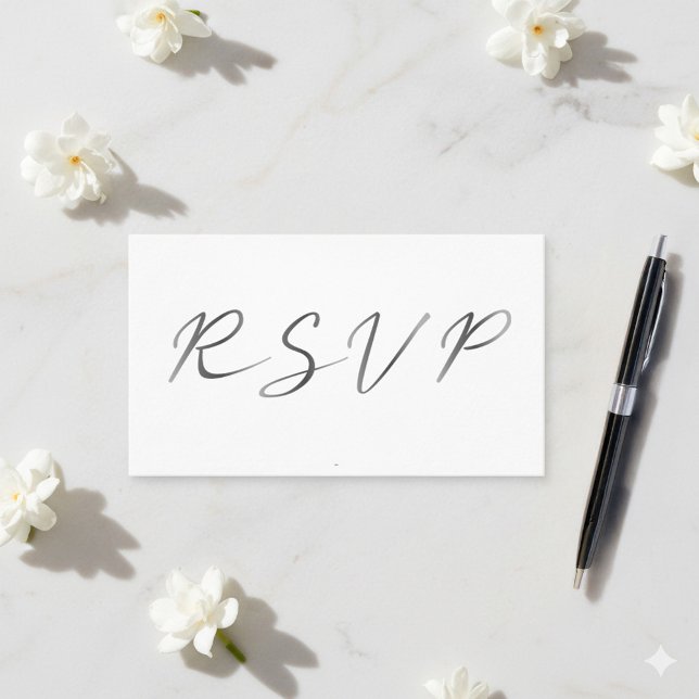 Svart och vit efektskript, RSVP Tilläggskort (Grey script R.S.V.P modern wedding enclosure card.)