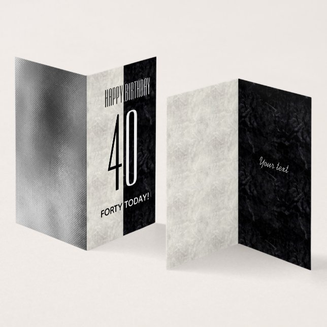 Svart och vit Elegant, 40:e födelsedag Kort (In- och utsida)