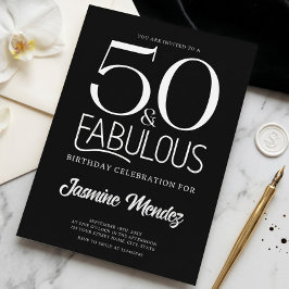 Svart Och Vit Elegant 50 & Fantastisk Födelsedag Inbjudningar