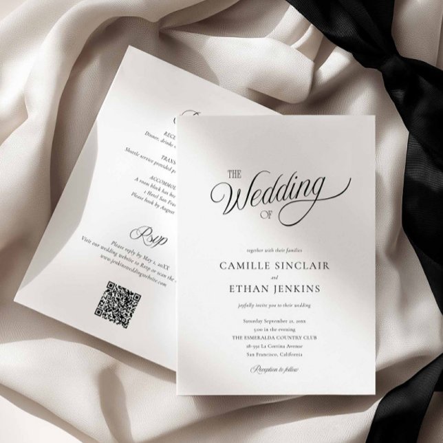 Svart och vit elegant allt-i-ett bröllop inbjudningar (The Wedding Black and White all in one Invitation)