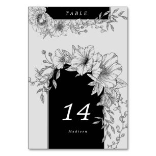 Svart och vit elegant blomsterbordskort bordsnummer