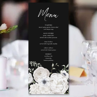 Svart och vit elegant blomsterbukett modern meny