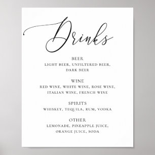 Svart och vit elegant, bröllop drinkar pub poster