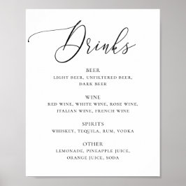 Svart och vit elegant bröllopsdrinkbar med script poster