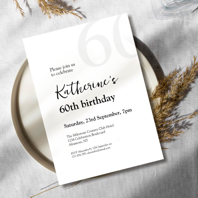 Svart och vit elegant - enkel 60:e Födelsedagsfest Inbjudningar (Skapare uppladdad)