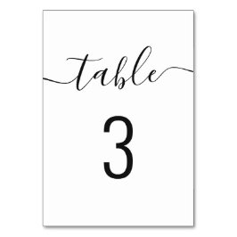 Svart och vit elegant, enkelt skript bröllop bordsnummer