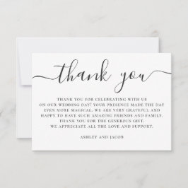 Svart och vit elegant, enkelt skript bröllop tack kort