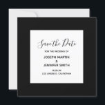 Svart och vit Elegant - Kalligrafi Spara datum Datumet<br><div class="desc">Med anpassningsbar sparar du det kvadratiska inbjudandet med ett litet textfält i mitten. Du kan prova ett annat teckensnitt och en annan elegant stil. Anpassa det svarta teckensnittet ansikte, storlek och färg. Ändra den heltäckande svarta bakgrunden färg. Anpassa storleka på den vita fyrkanten på kortets framsida. Elegant, men spara bara...</div>