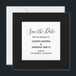 Svart och vit Elegant - Kalligrafi Spara datum Datumet<br><div class="desc">Med anpassningsbar sparar du det kvadratiska inbjudandet med ett litet textfält i mitten. Du kan prova ett annat teckensnitt och en annan elegant stil. Anpassa det svarta teckensnittet ansikte, storlek och färg. Ändra den heltäckande svarta bakgrunden färg. Anpassa storleka på den vita fyrkanten på kortets framsida. Elegant, men spara bara...</div>