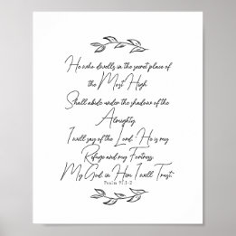 Svart och Vit Elegant Löv Psalm 91 Kristna Poster