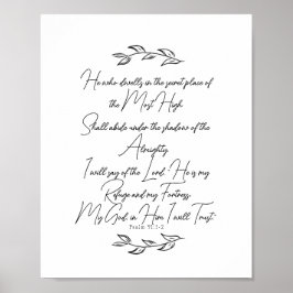 Svart och Vit Elegant Löv Psalm 91 Kristna Poster