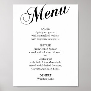 Svart och vit elegant meny för bröllop i script-st poster
