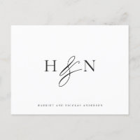 Svart och vit elegant monogram bröllop tack