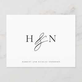 Svart och vit elegant monogram bröllop tack vykort