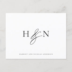 Svart och vit elegant monogram bröllop tack vykort