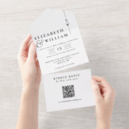Svart och vit elegant monogram QR-kod bröllop