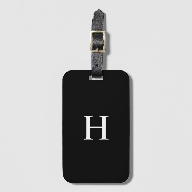 Svart och Vit Elegant Monogram Resväskemärke Bagagebricka (Framsida vertikal)