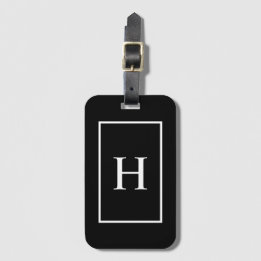 Svart och Vit Elegant Monogram Resväskemärke Bagagebricka