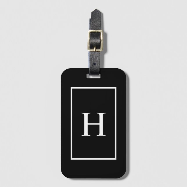 Svart och Vit Elegant Monogram Resväskemärke Bagagebricka (Framsida vertikal)