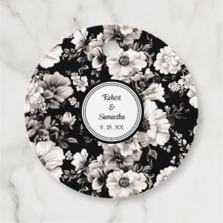 Svart och vit elegant ro bröllop ljus gåvor etiketter