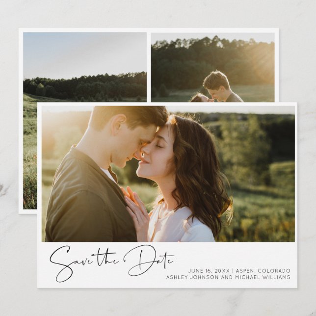 Svart och vit Elegant Skript 2 Foto Spara datum Datumet (Fram/baksida)