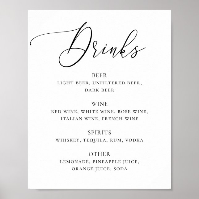 Svart och vit elegant skrivstil bröllopsdryckesbar poster (Framsidan)