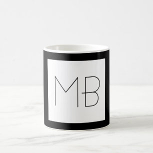 Svart och vit Elegant Unik monogrammad Initialer Kaffemugg
