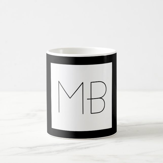 Svart och vit Elegant Unik monogrammad Initialer Kaffemugg (Center)