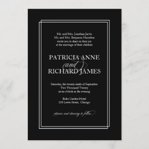 Svart och vit enkel Elegant, formell Bröllop Inbjudningar