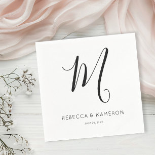 Svart och vit enkel Elegant   Monogram Bröllop Pappersservett