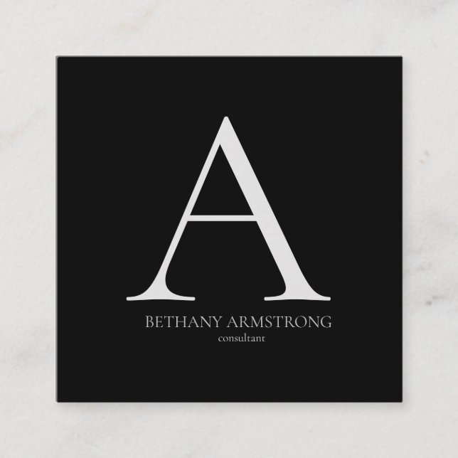 Svart och vit enkel modern monogramkonsult fyrkantigt visitkort (Framsida)