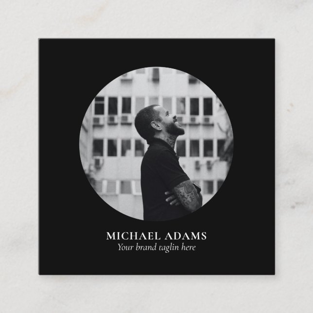 Svart och vit enkel Modern Photo Social Media Squ Fyrkantigt Visitkort (Framsida)