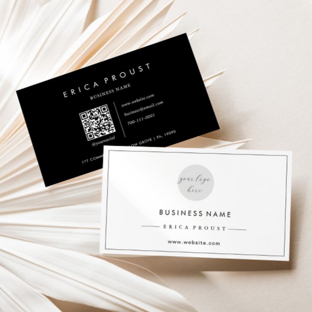 Svart och vit enkel modern Qr-kod Visitkort (Skapare uppladdad)