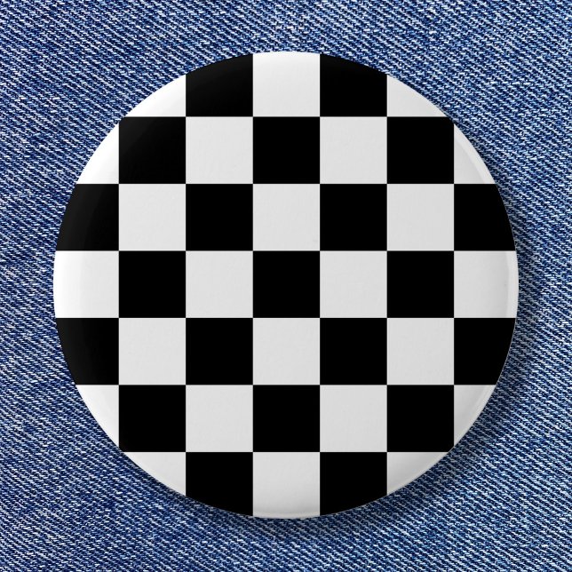 Svart och vit enkel rutig mönster knapp (Black and White Simple Check Pattern Pinback Button)