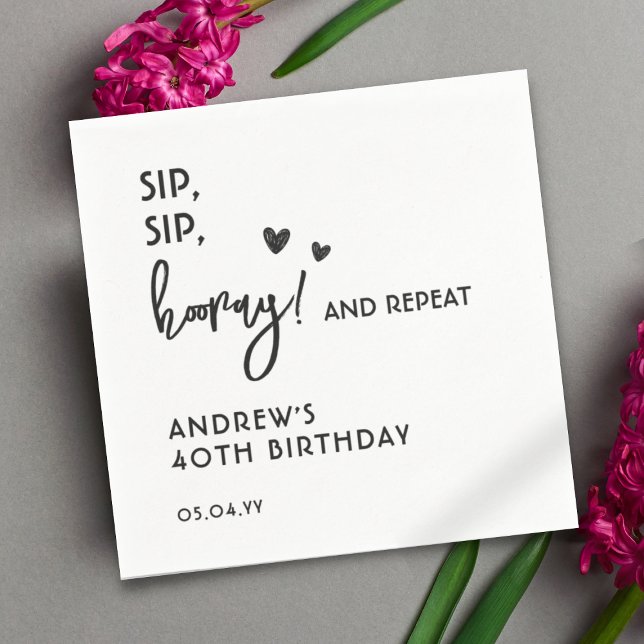 Svart och vit enkel, snygg Vuxen 40:e födelsedagen Pappersservett (Skapare uppladdad)